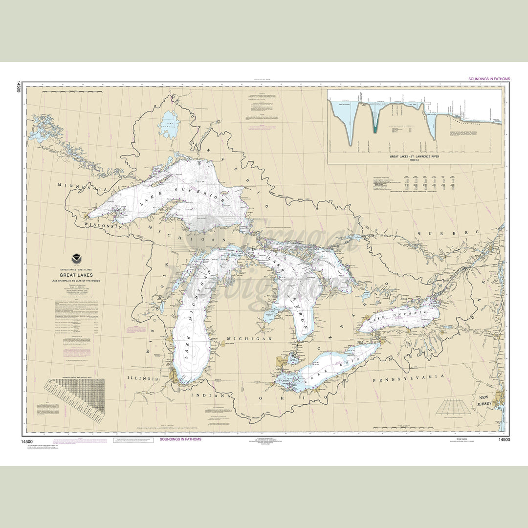 Nautical Chart showing the Great Lakes
