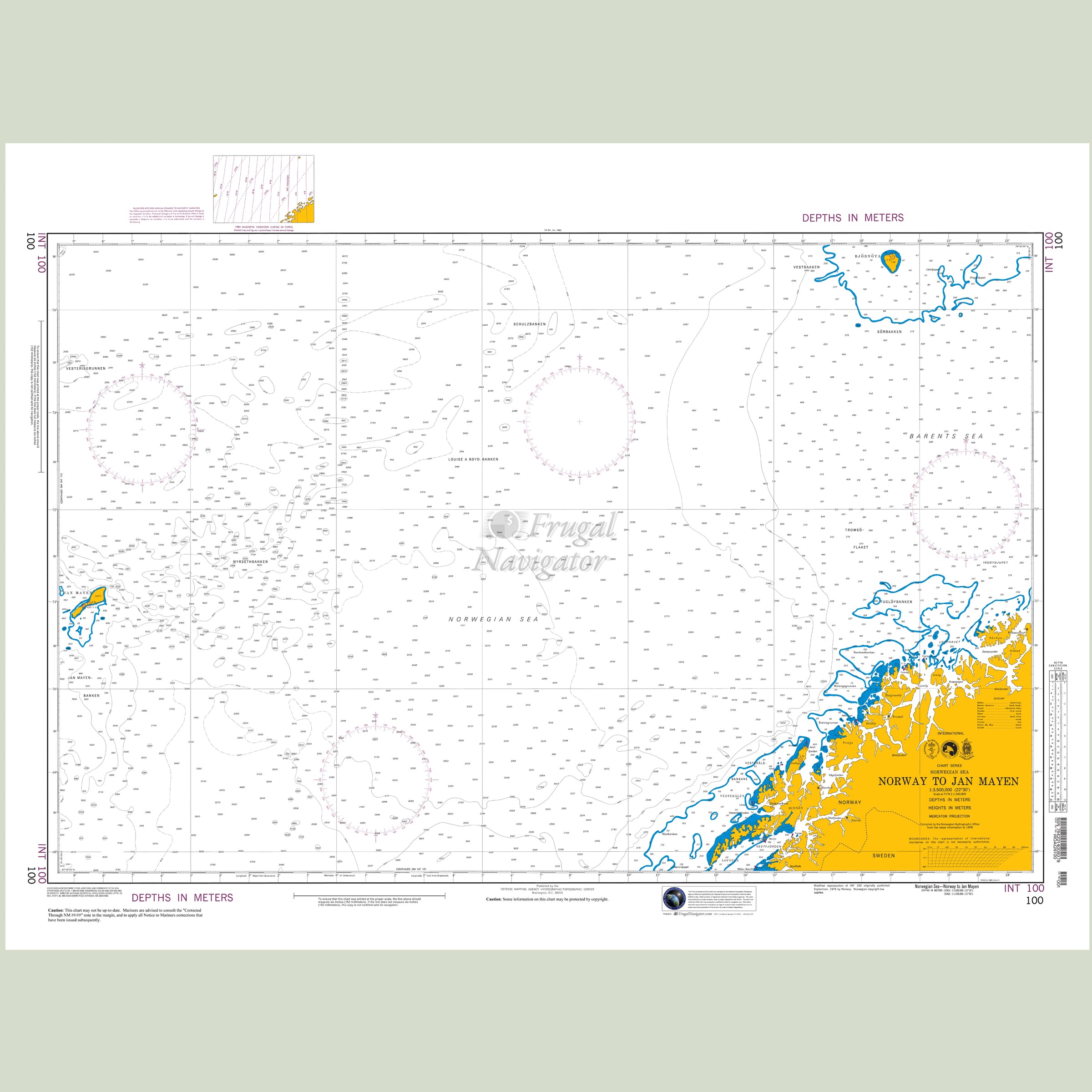 Official NGA nautical chart 100 – Norway to Jan Mayen.