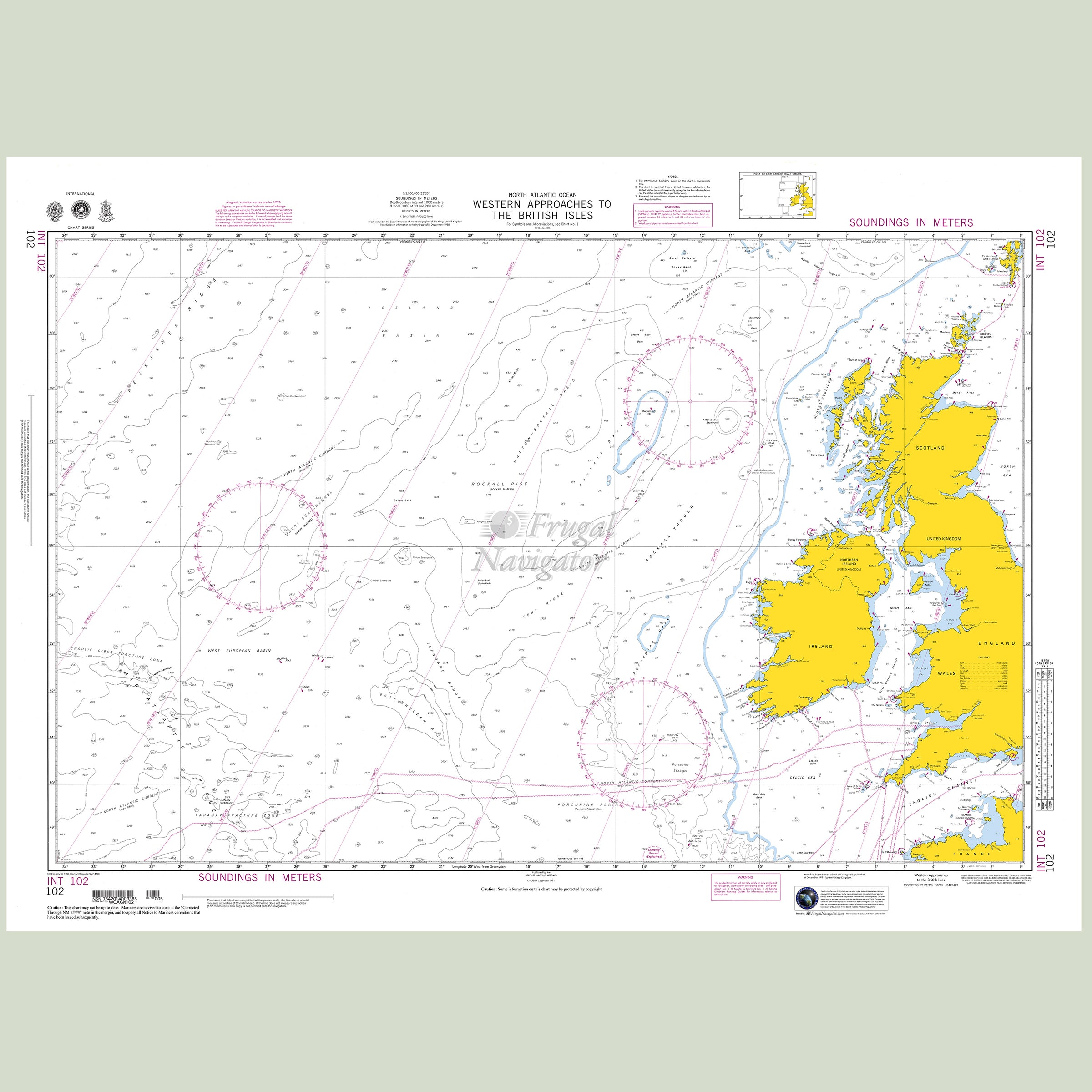 Official NGA nautical chart 102 – Western Approaches tothe British Isles.