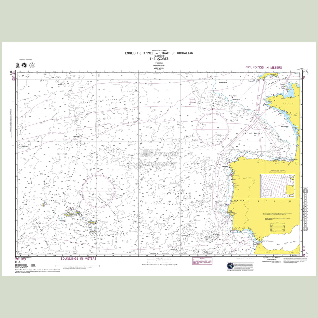 Official NGA nautical chart 103 – English Channel to Strait of Gibraltar including the Azores.
