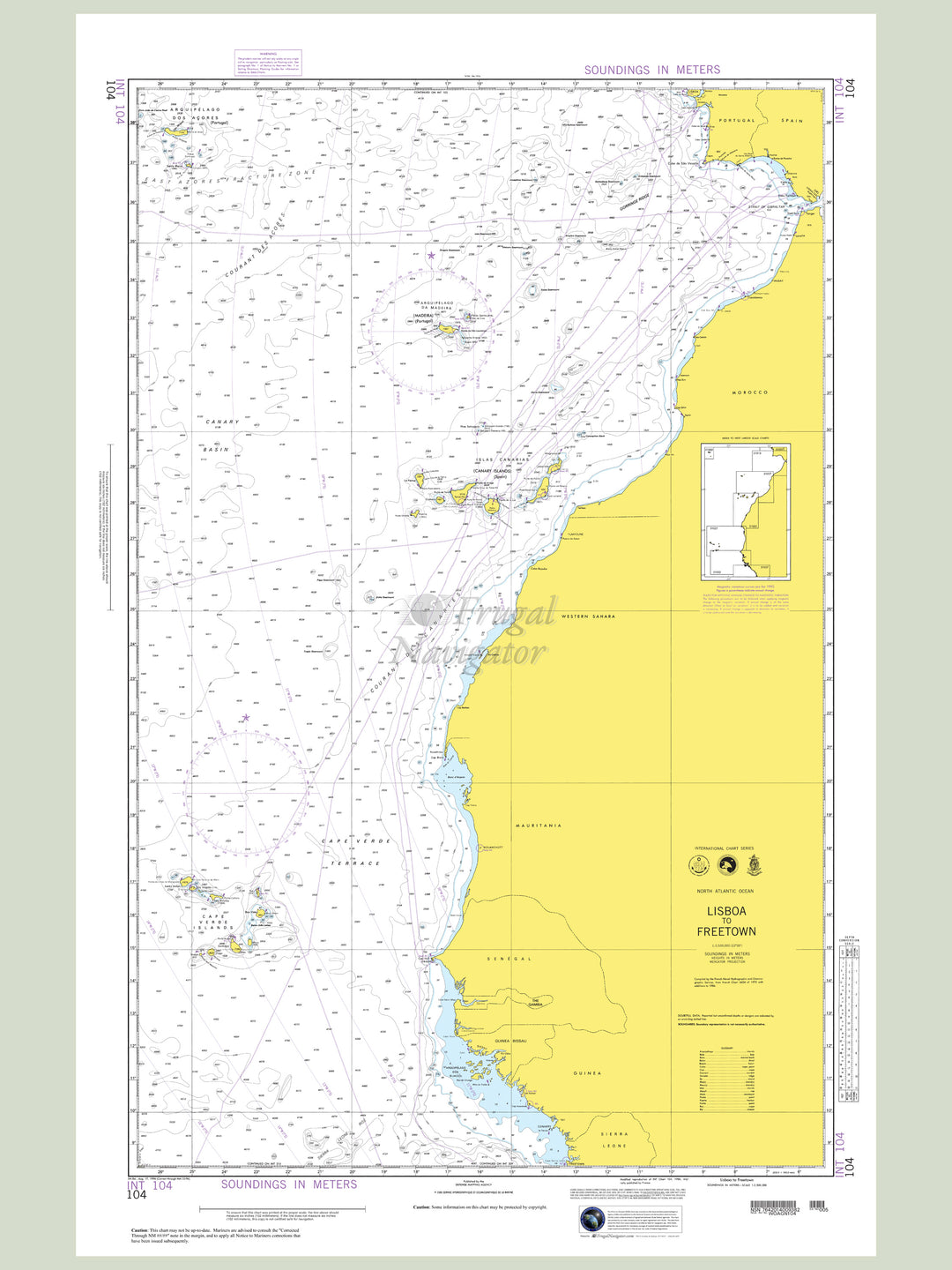 Official NGA nautical chart 104 – Lisbon to Freetown.