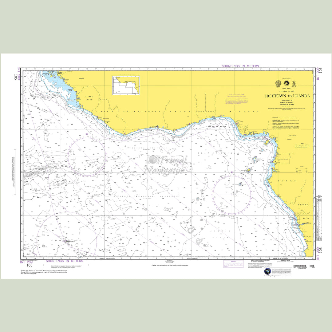 Official NGA nautical chart 105 – Freetown to Luanda.