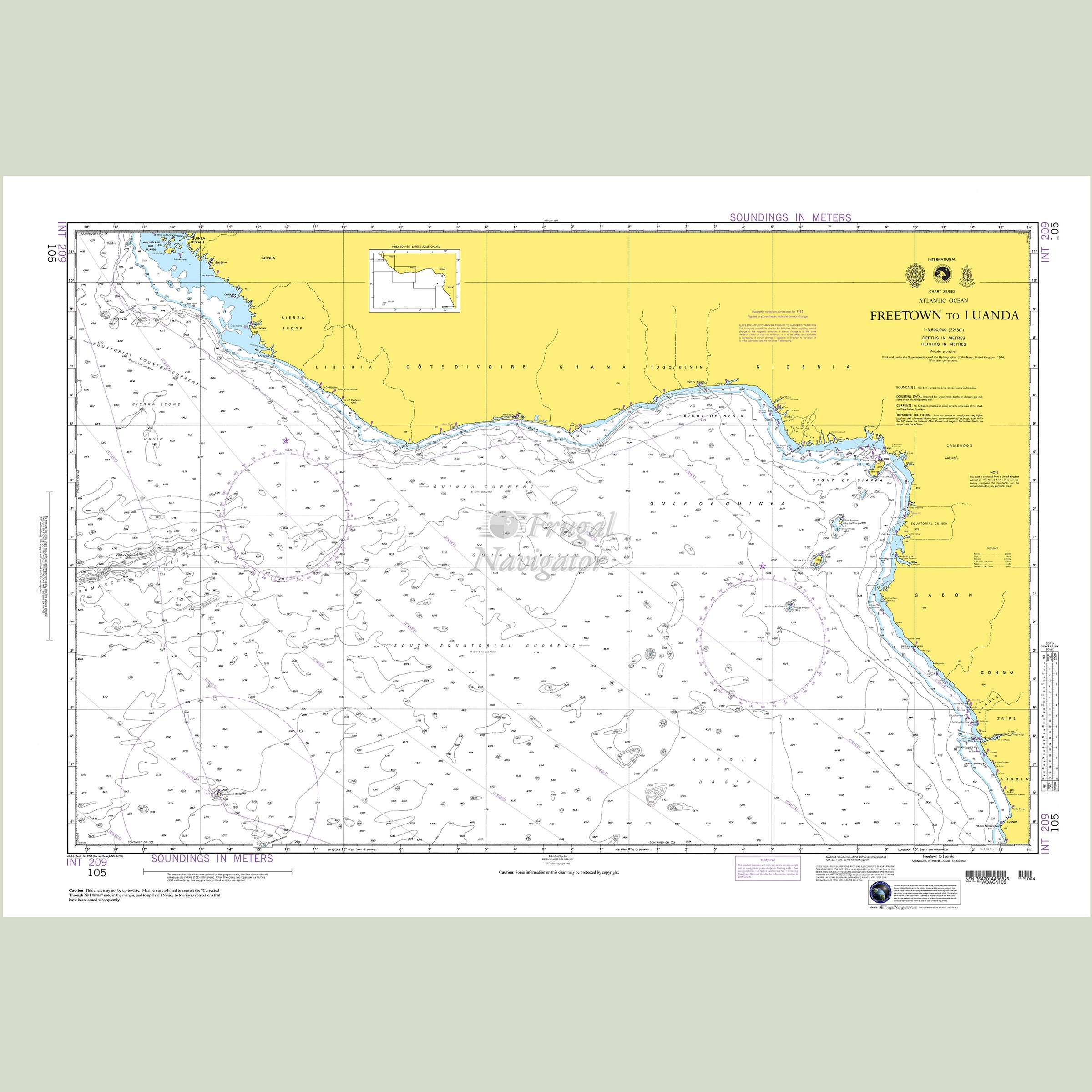 Official NGA nautical chart 105 – Freetown to Luanda.