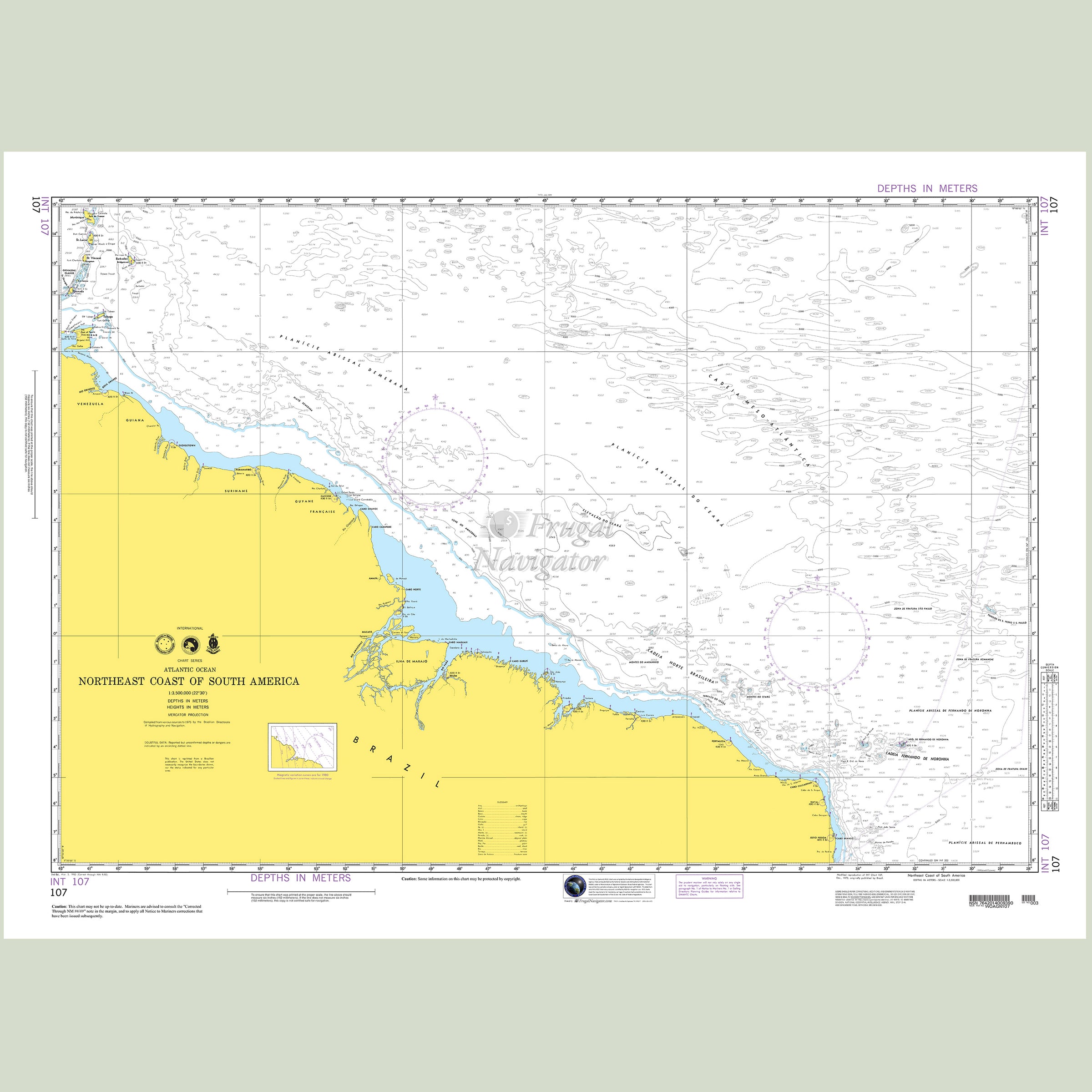 Official NGA nautical chart 107 – Northeast Coast of South America.