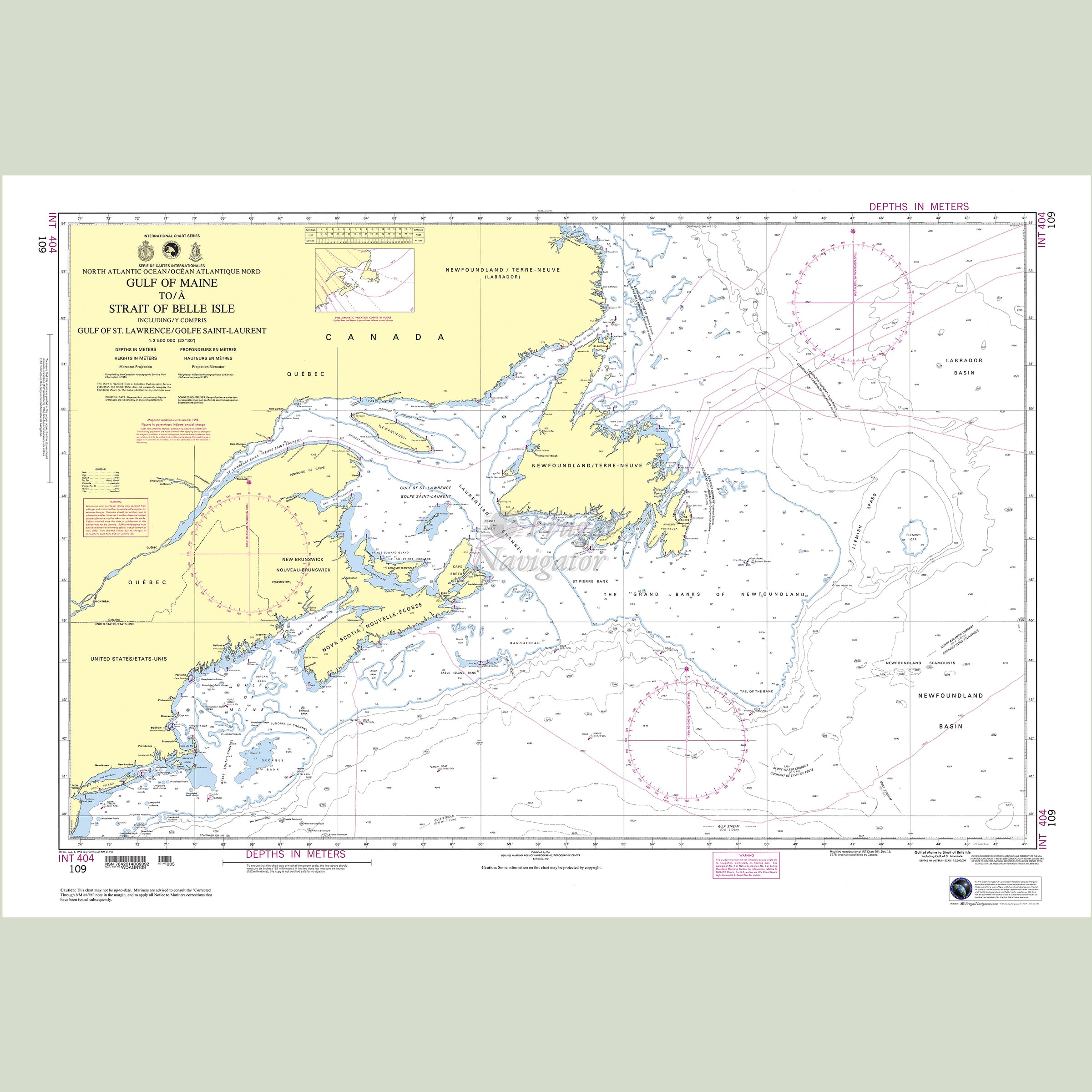 Official NGA nautical chart 109 – Gulf of Maine to Strait of Belle Isle.