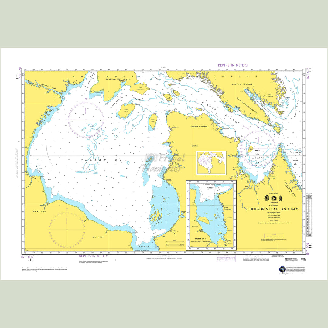 Official NGA nautical chart 111 – Hudson Strait and Bay.