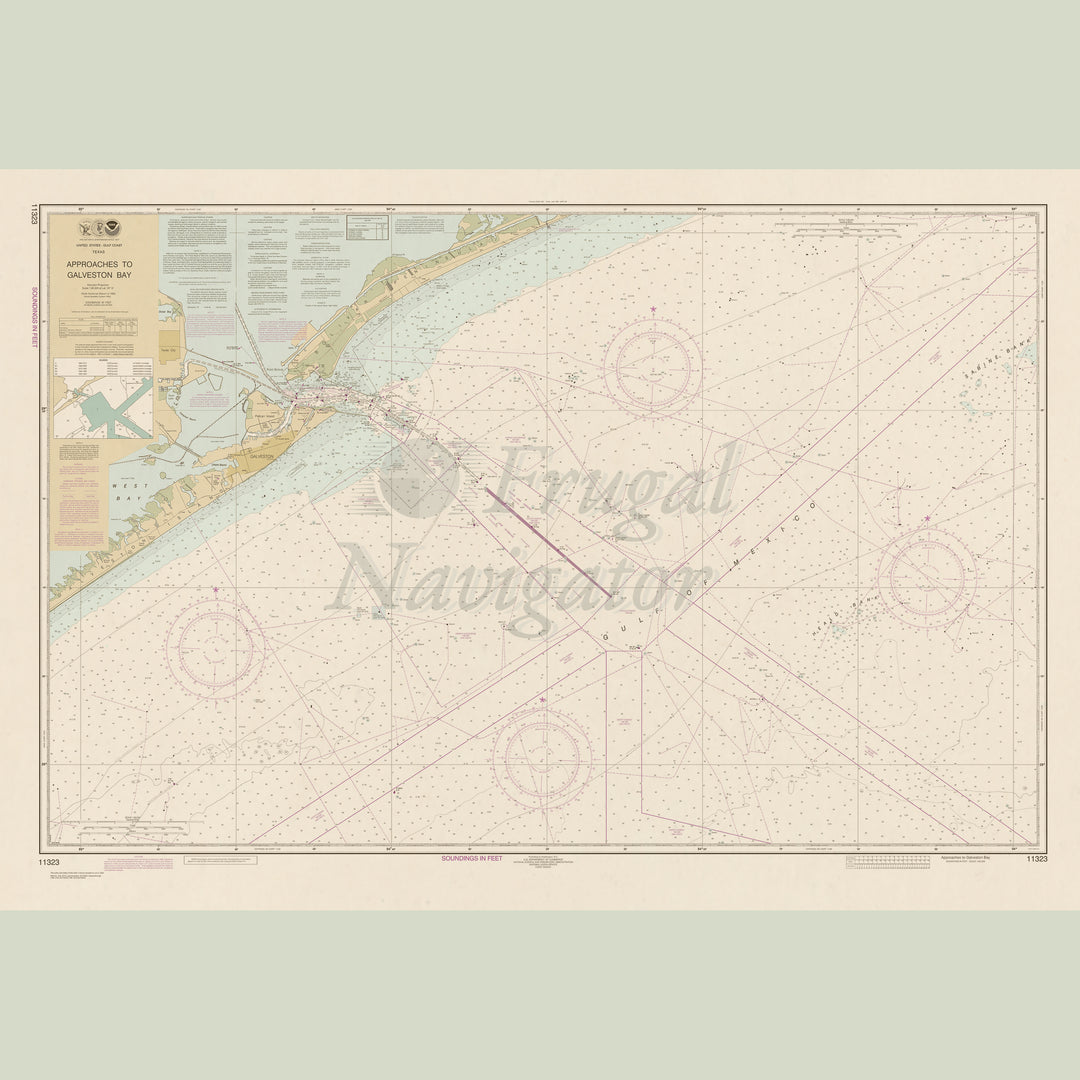 Archival NOAA nautical chart Approaches – to Galveston Bay.