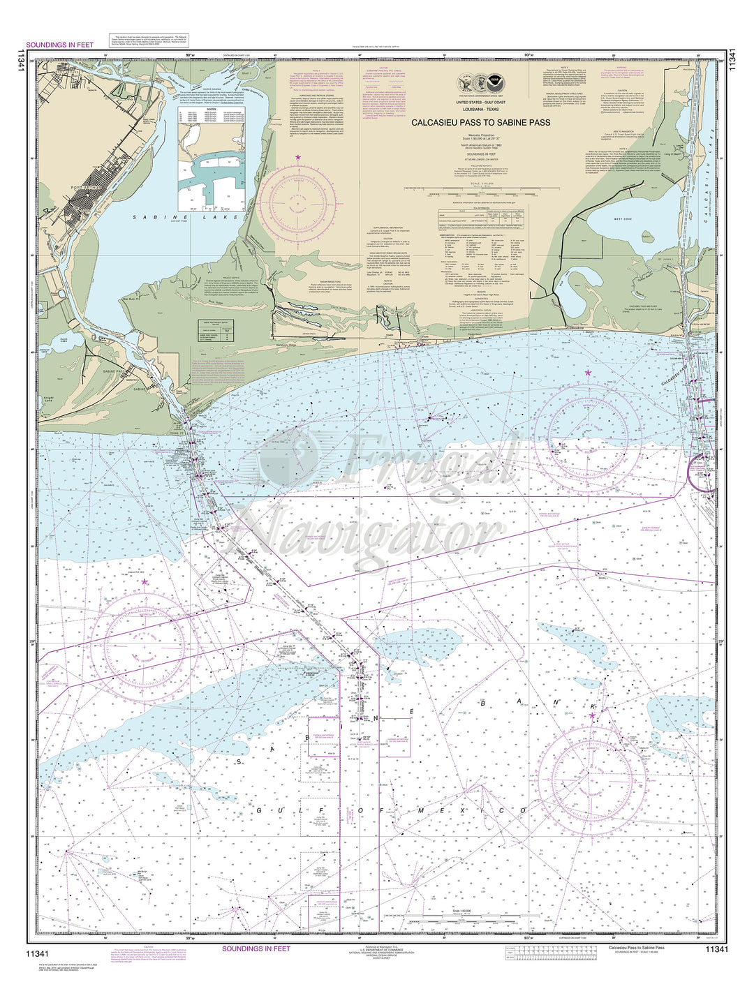 Archival NOAA nautical chart Calcasieu – Pass to Sabine Pass.