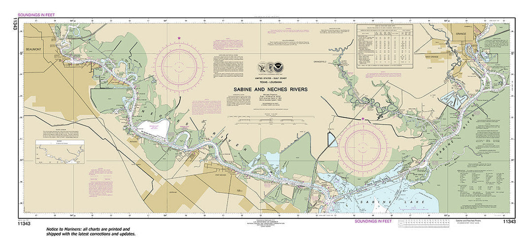 Archival NOAA nautical chart Sabine – and Neches Rivers.
