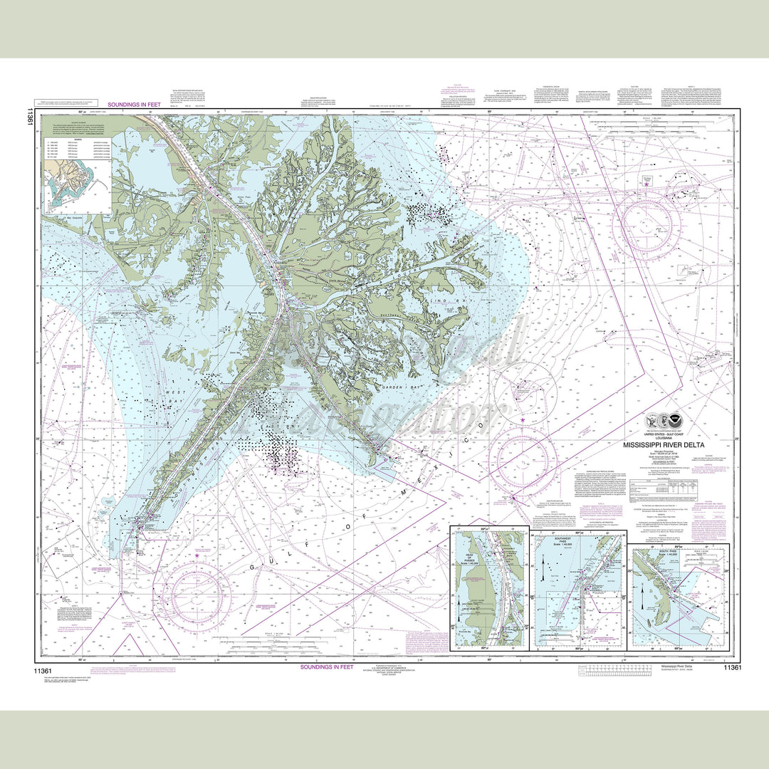 Archival NOAA nautical chart Mississippi – River Delta;Southwest Pass;South Pass;Head of Passes.