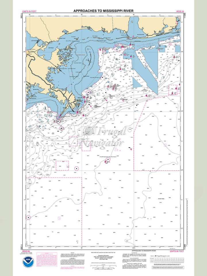 Official NOAA nautical chart 11366 – Approaches to Mississippi River.