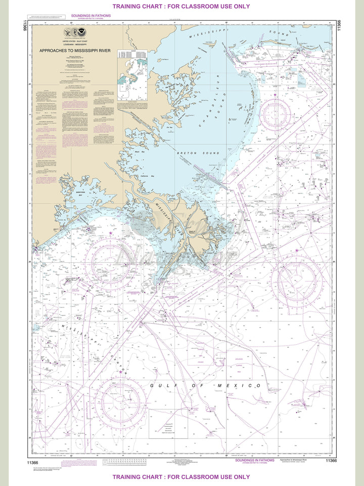 Archival NOAA nautical chart Approaches – to Mississippi River.