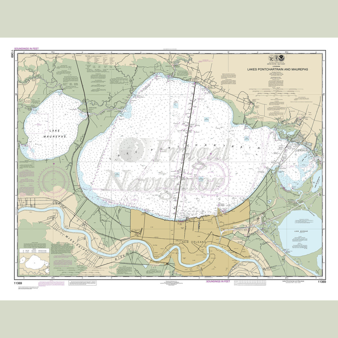 Archival NOAA nautical chart Lakes – Pontchartrain and Maurepas.