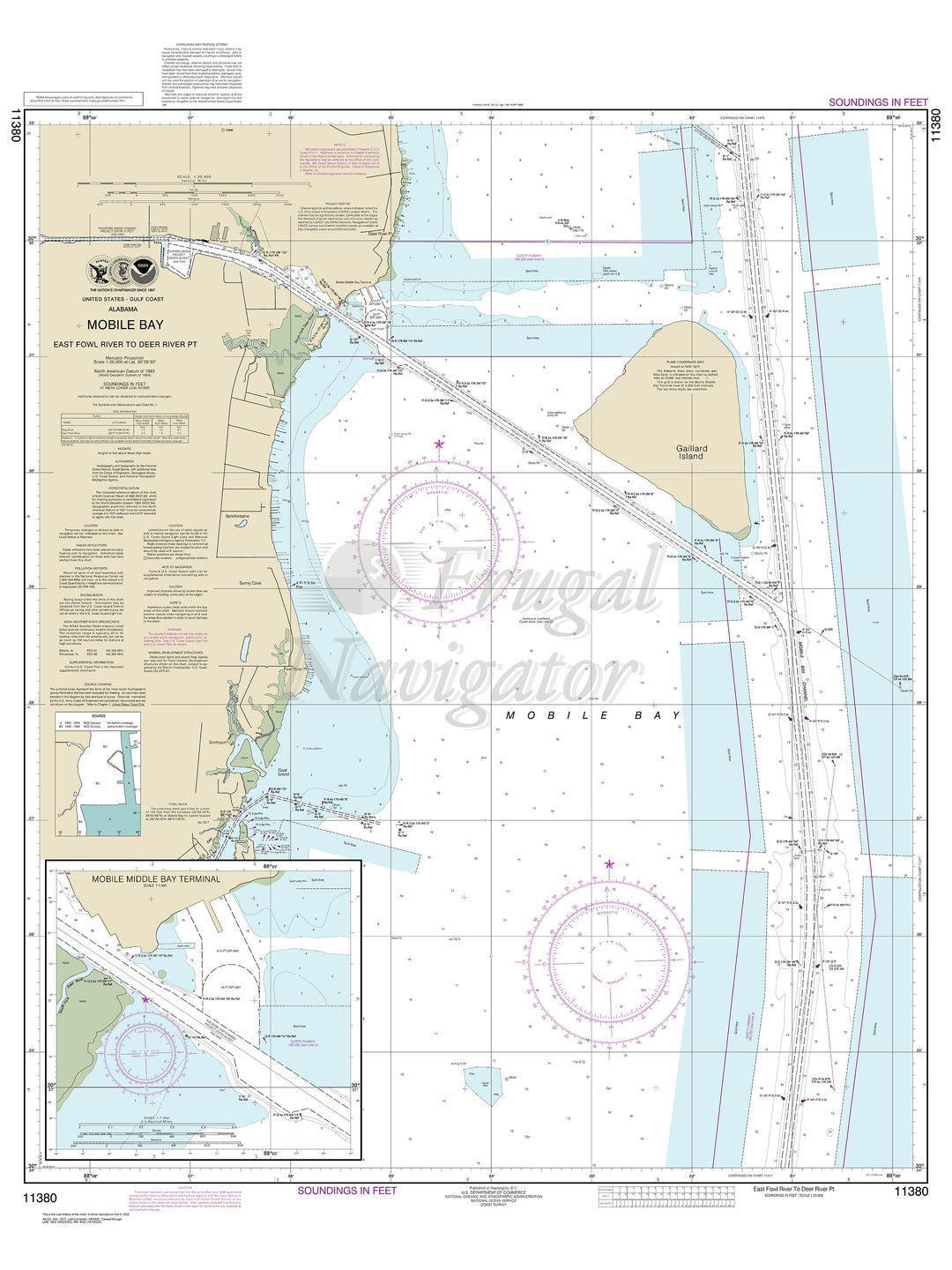 Archival NOAA nautical chart Mobile – Bay East Fowl River to Deer River Pt; Mobile Middle Bay Terminal.