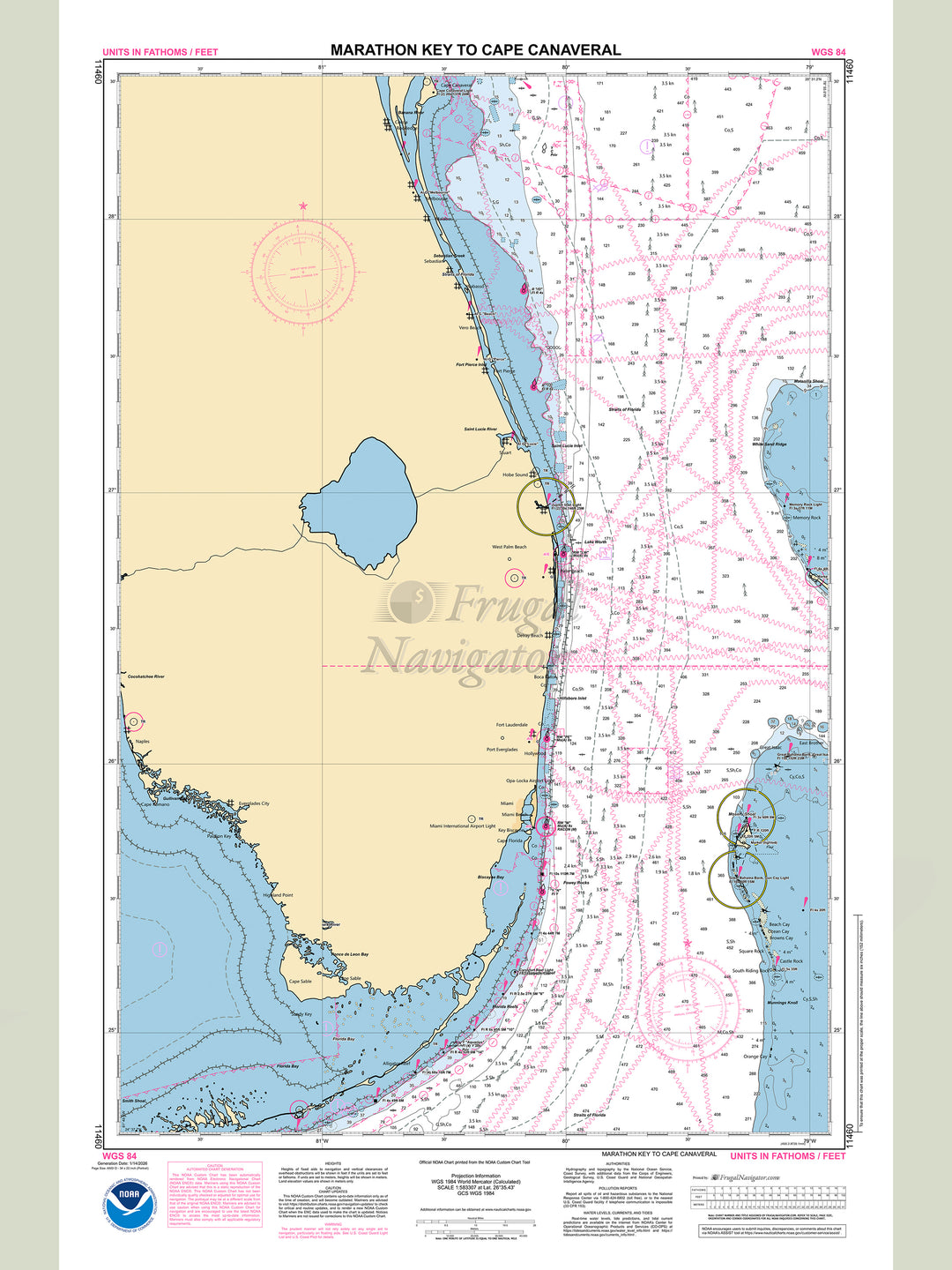 Official NOAA nautical chart 11460 – Marathon Key to Cape Canaveral.
