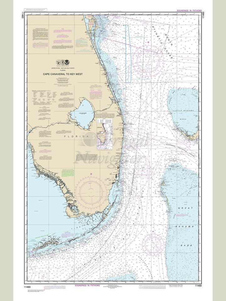 Archival NOAA nautical chart Cape – Canaveral to Key West.