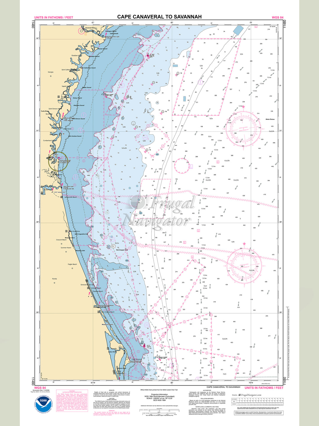 Official NOAA nautical chart 11480 – Cape Canaveral to Savannah.
