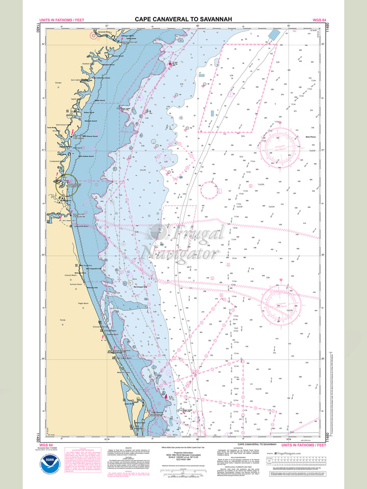 Official NOAA nautical chart 11480 – Cape Canaveral to Savannah.