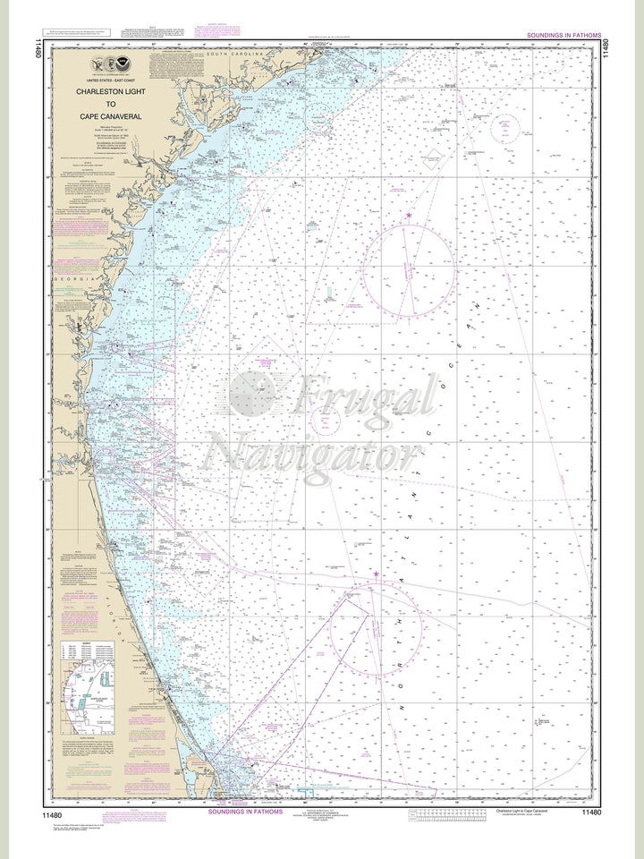 Archival NOAA nautical chart Charleston – Light to Cape Canaveral.