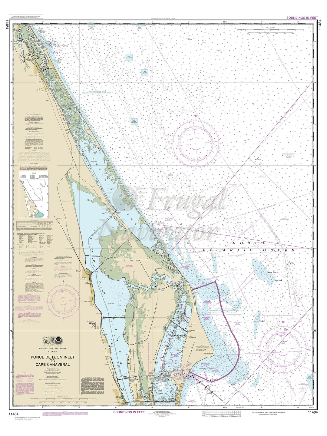 Archival NOAA nautical chart Ponce – de Leon Inlet to Cape Canaveral.
