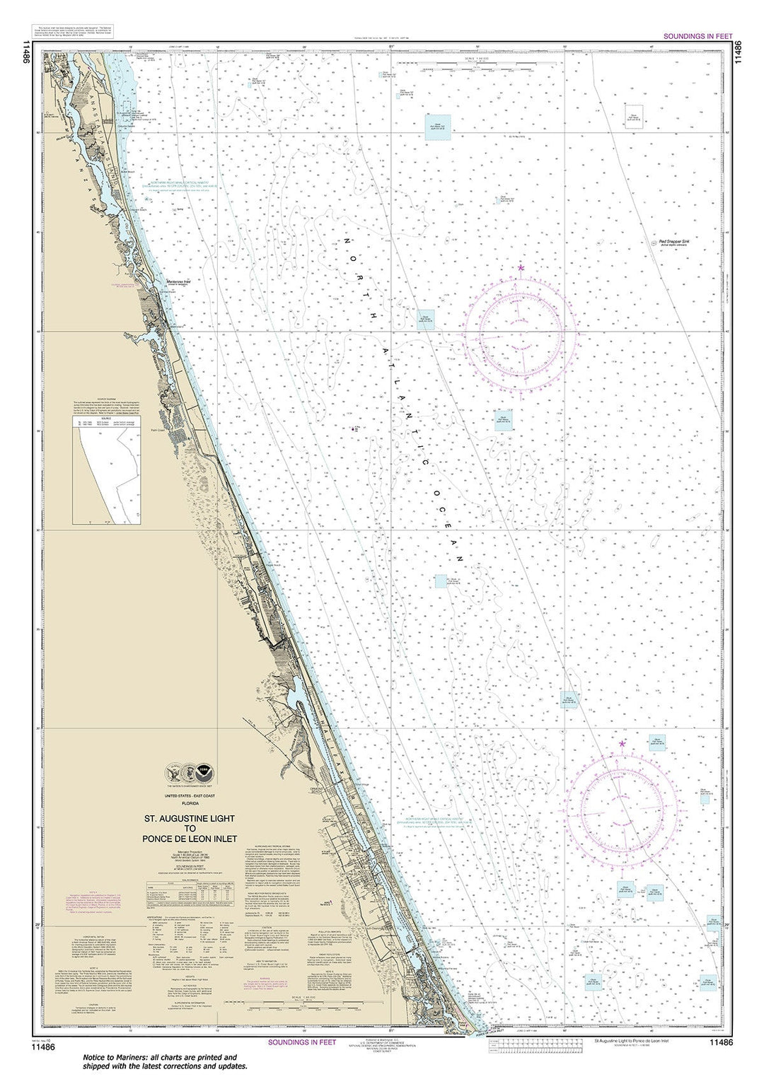 Archival NOAA nautical chart St. – Augustine Light to Ponce de Leon Inlet.