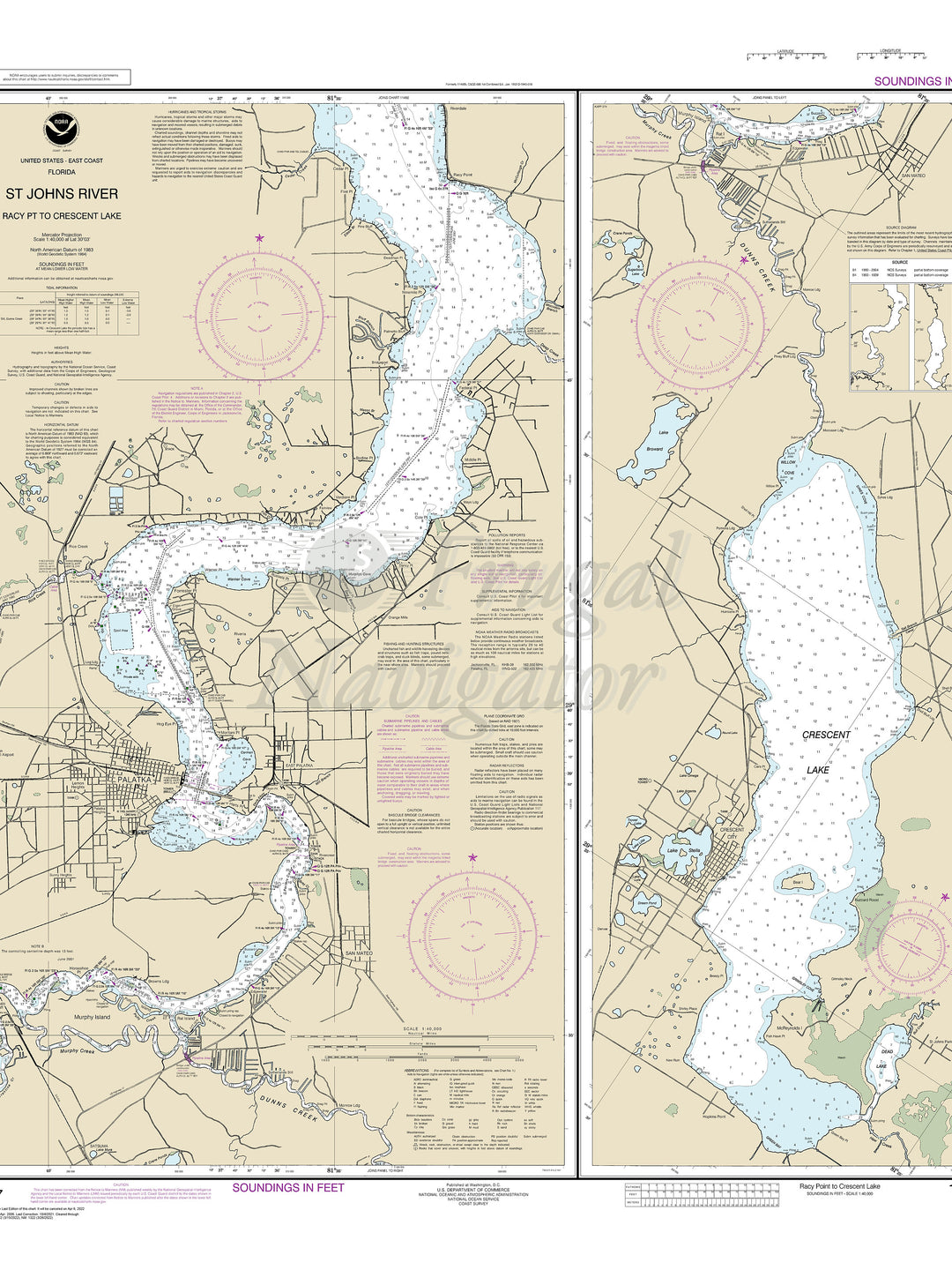Archival NOAA nautical chart St – Johns River - Racy Point to Crescent Lake.