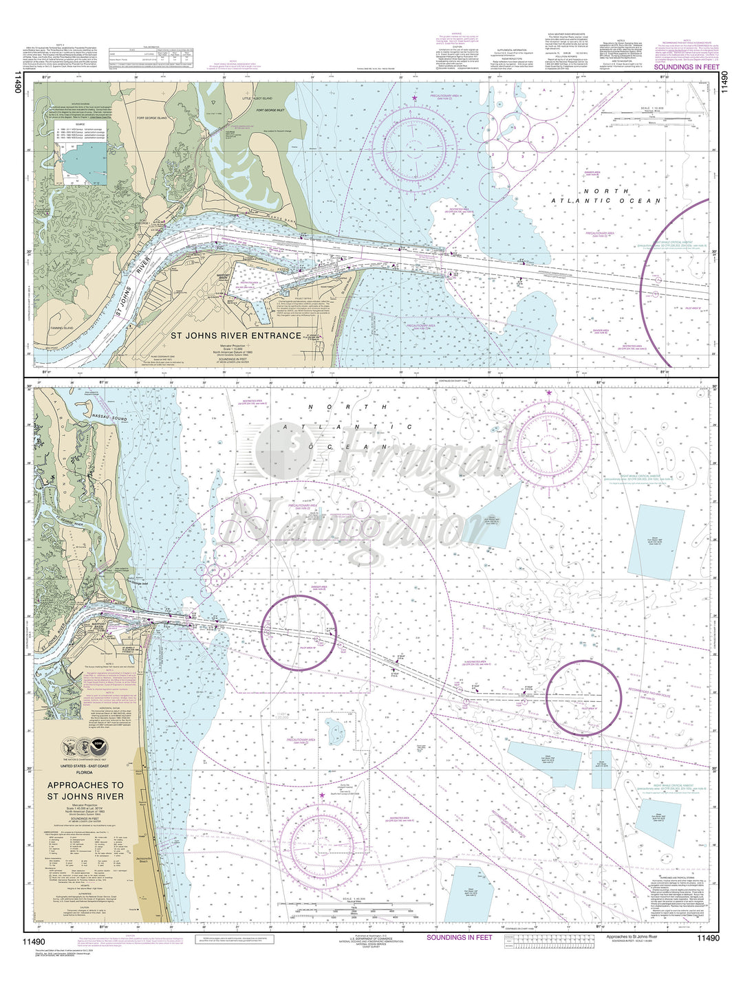 Archival NOAA nautical chart Approaches – to St. Johns River;St. Johns River Entrance.