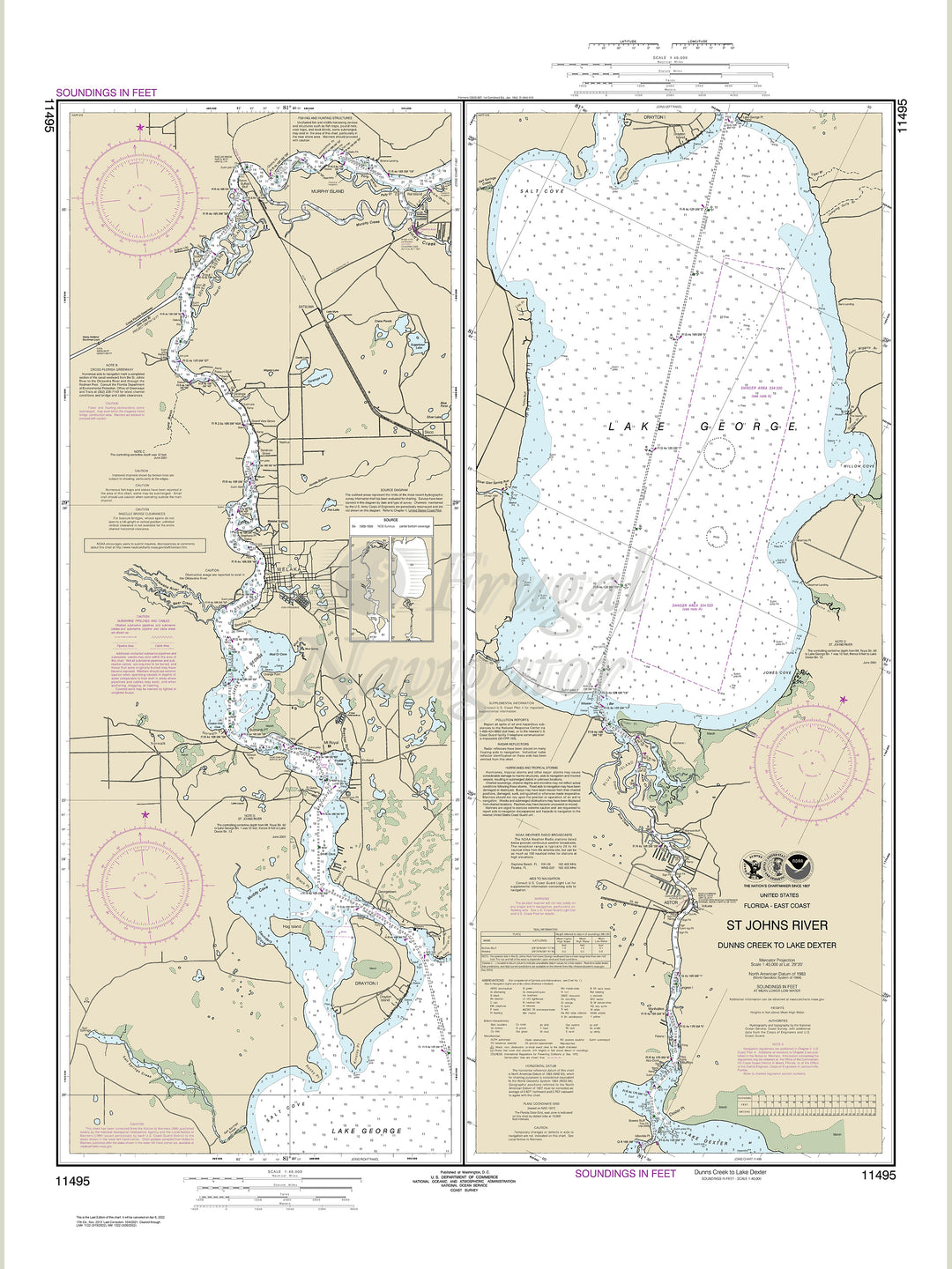 Archival NOAA nautical chart St. – Johns River Dunns Creek to Lake Dexter.