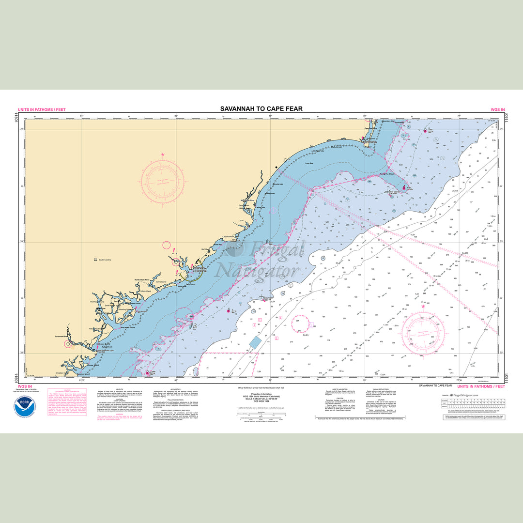 Official NOAA nautical chart 11501 – Savannah to Cape Fear.