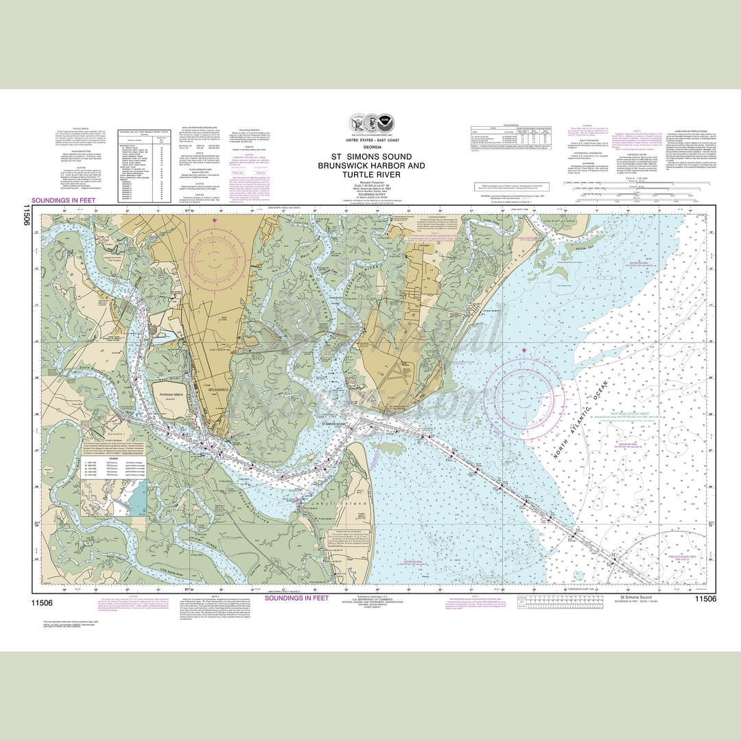 Archival NOAA nautical chart St. – Simons Sound;  Brunswick Harbor and Turtle River.