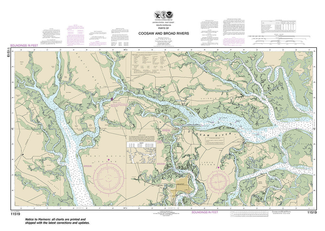 Archival NOAA nautical chart Parts – of Coosaw and Broad Rivers.