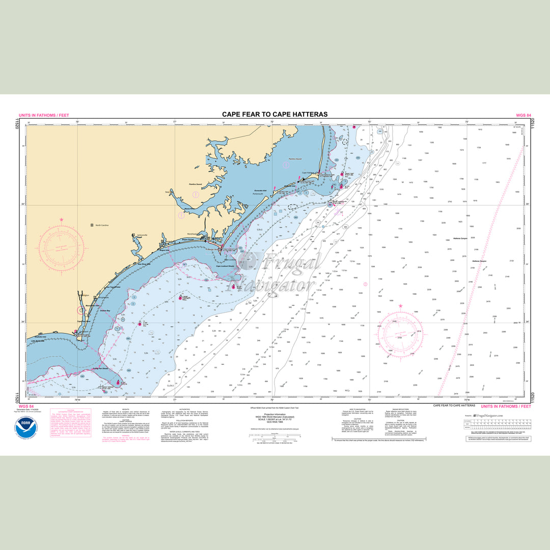 Official NOAA nautical chart 11520 – Cape Fear to Cape Hatteras.