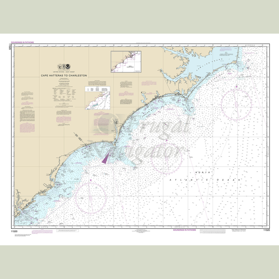 Archival NOAA nautical chart Cape – Hatteras to Charleston.