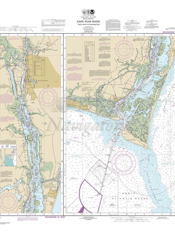 Archival NOAA nautical chart Cape – Fear River Cape Fear to Wilmington.