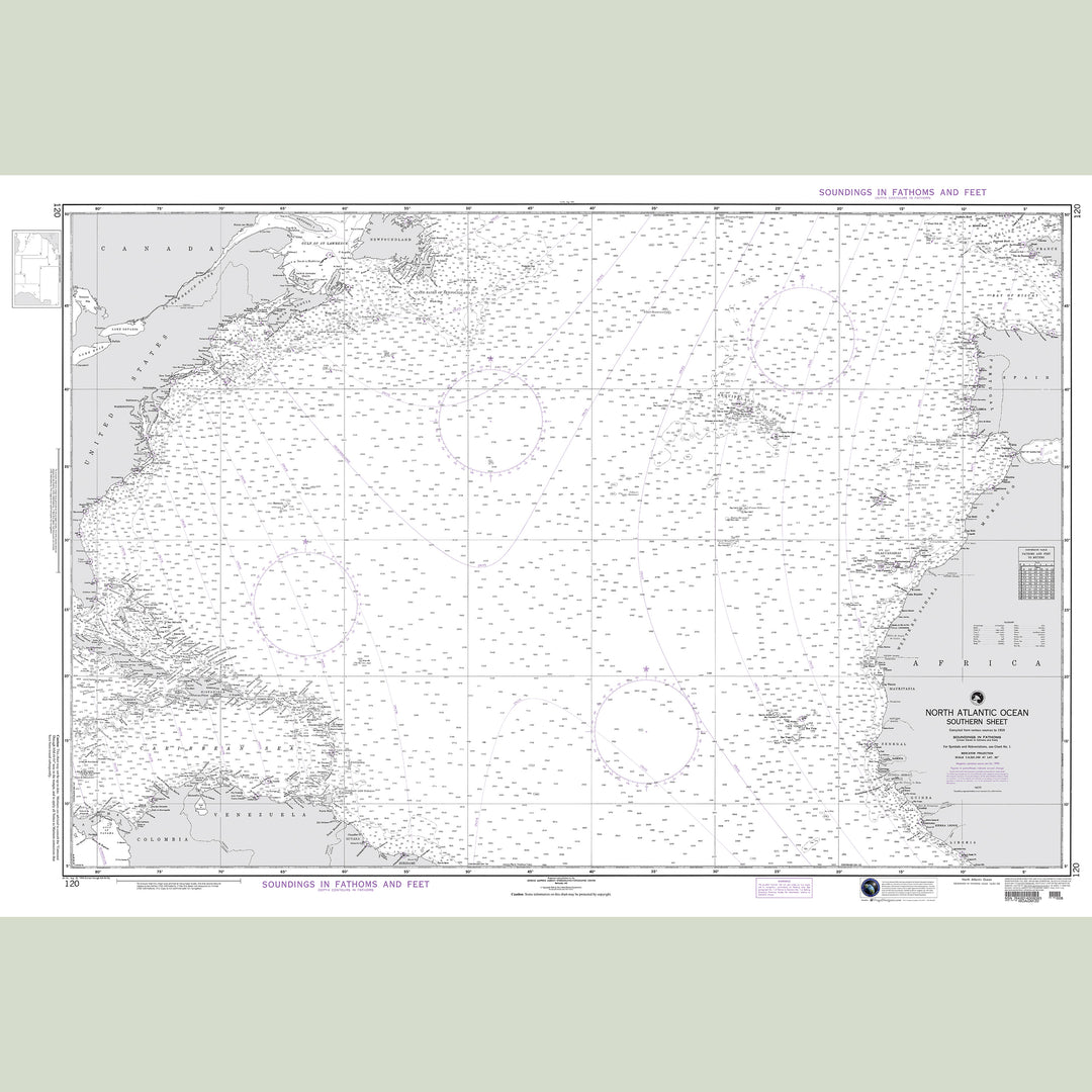 Official NGA nautical chart 120 – North Atlantic Ocean - Southern Sheet.