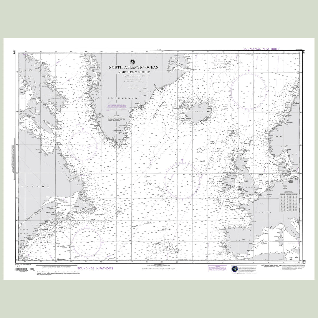 Official NGA nautical chart 121 – North Atlantic Ocean - Northern Sheet.