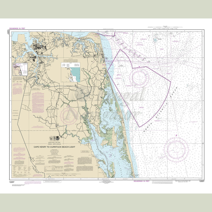Archival NOAA nautical chart Cape – Henry to Currituck Beach Light.