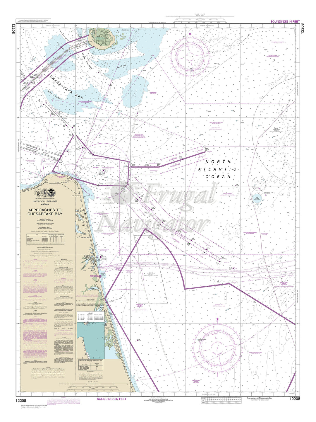 Archival NOAA nautical chart Approaches – to Chesapeake Bay.