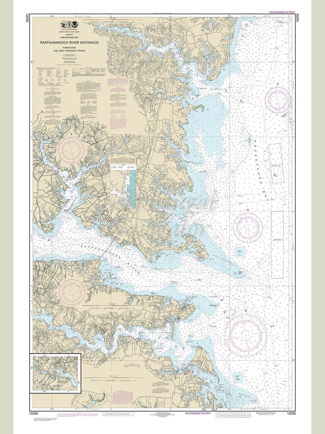 Archival NOAA nautical chart Chesapeake – Bay Rappahannock River Entrance;   Piankatank and Great Wicomico Rivers.