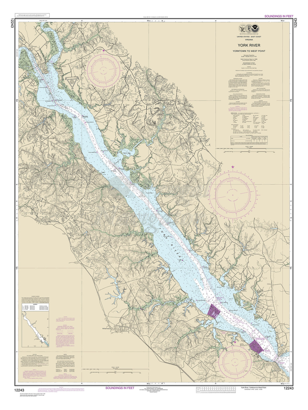 Archival NOAA nautical chart York – River Yorktown to West Point.