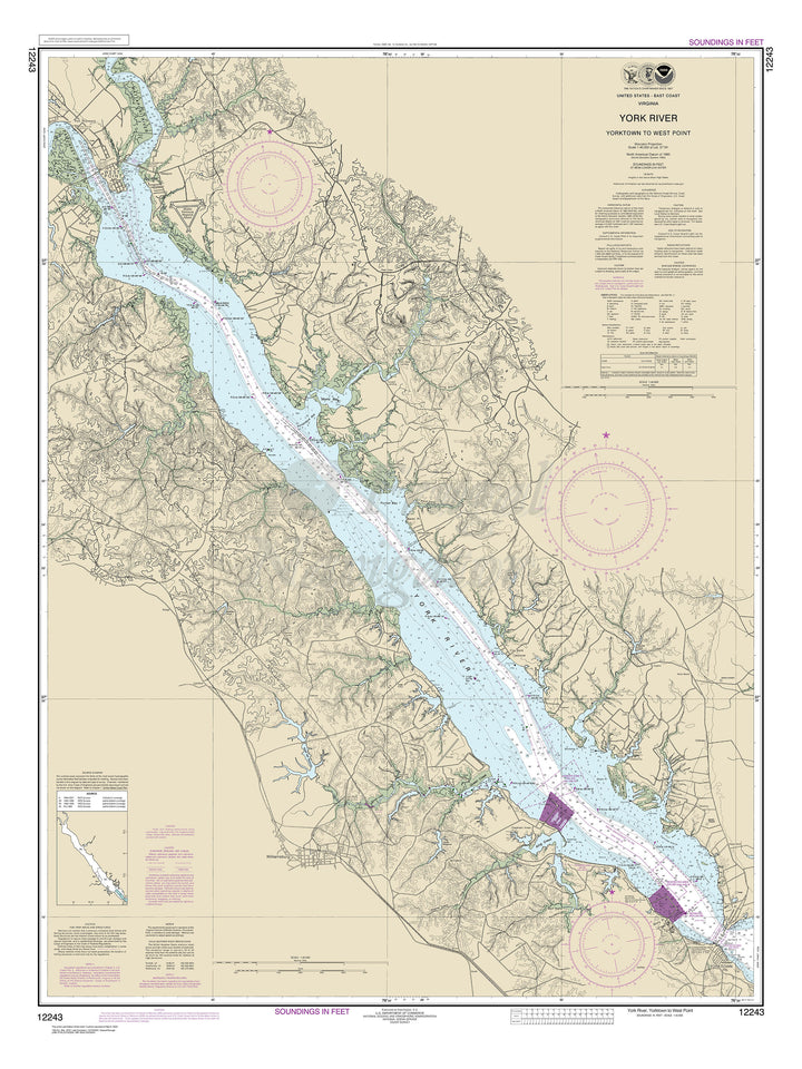 Archival NOAA nautical chart York – River Yorktown to West Point.