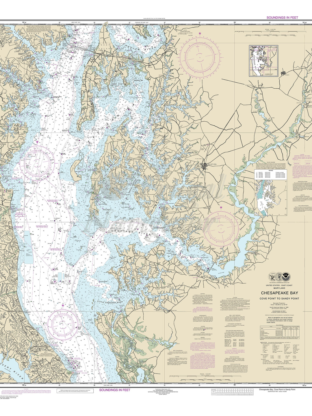 Archival NOAA nautical chart Chesapeake – Bay Cove Point to Sandy Point.