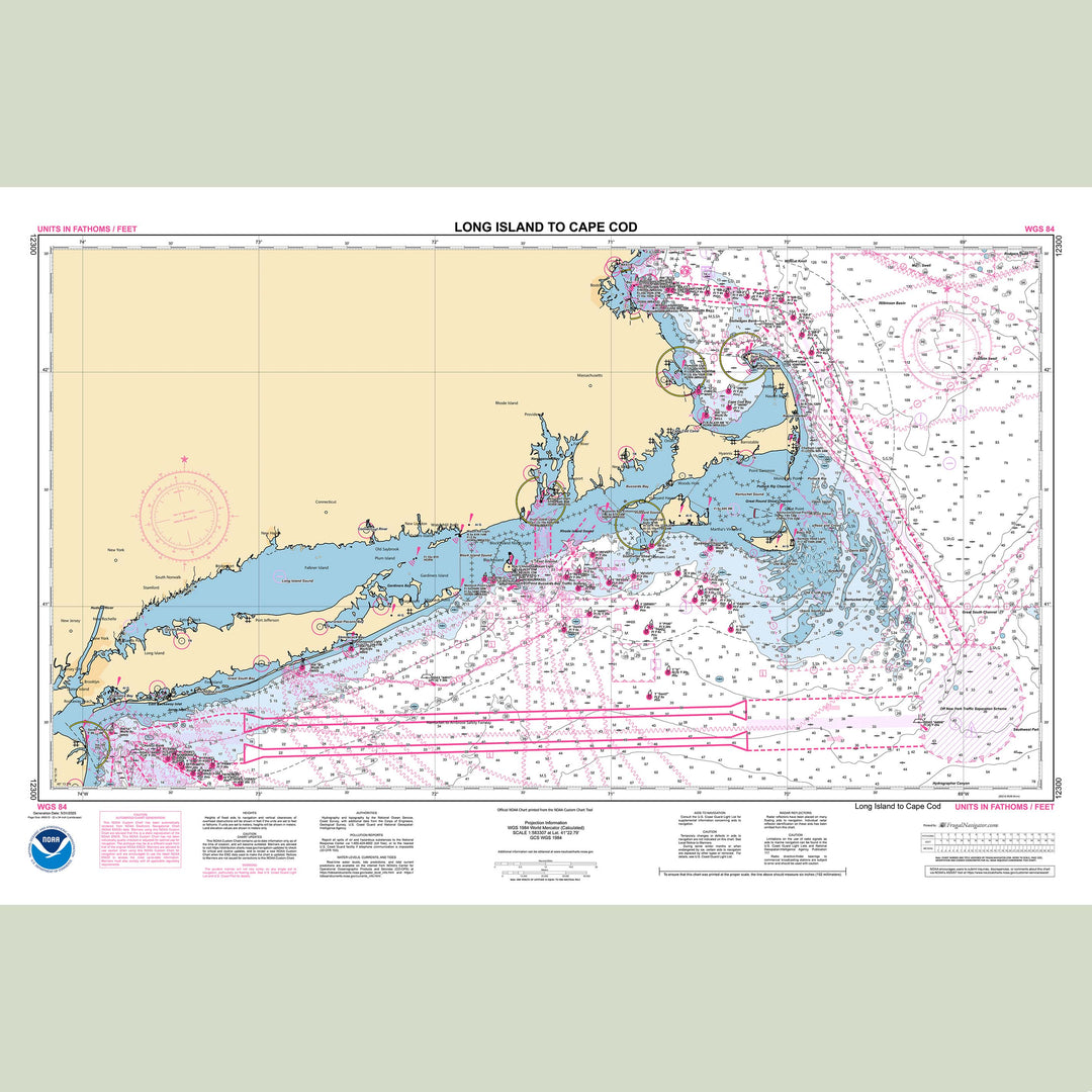 Official NOAA nautical chart 12300 – Long Island to Cape Cod.