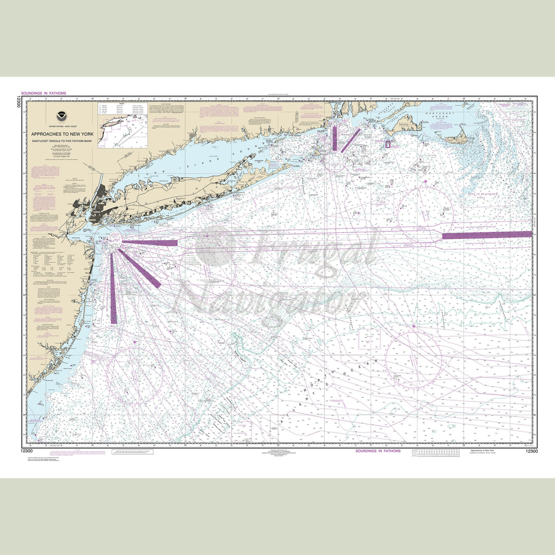 Archival NOAA nautical chart Approaches – to New York: Nantucket Shoals to Five Fathom Bank.