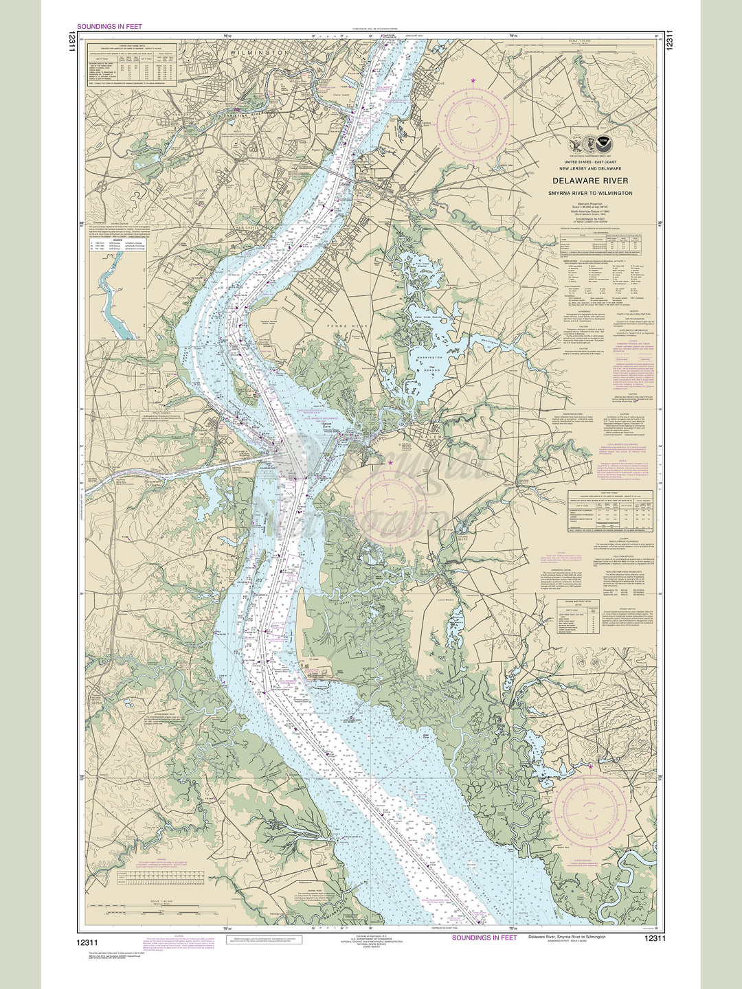 Archival NOAA nautical chart Delaware – River Smyrna River to Wilmington.