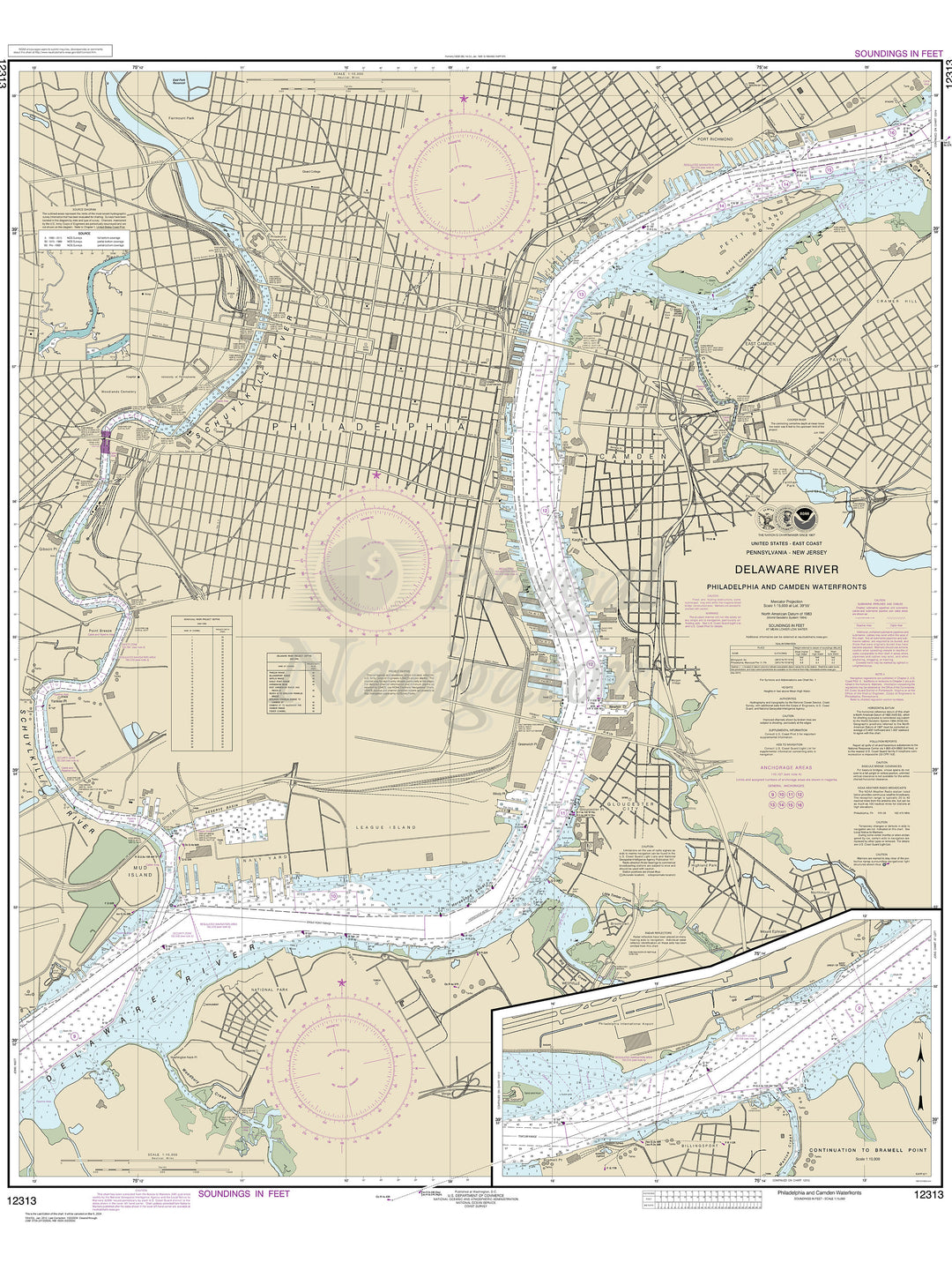 Archival NOAA nautical chart Philadelphia – and Camden Waterfronts.