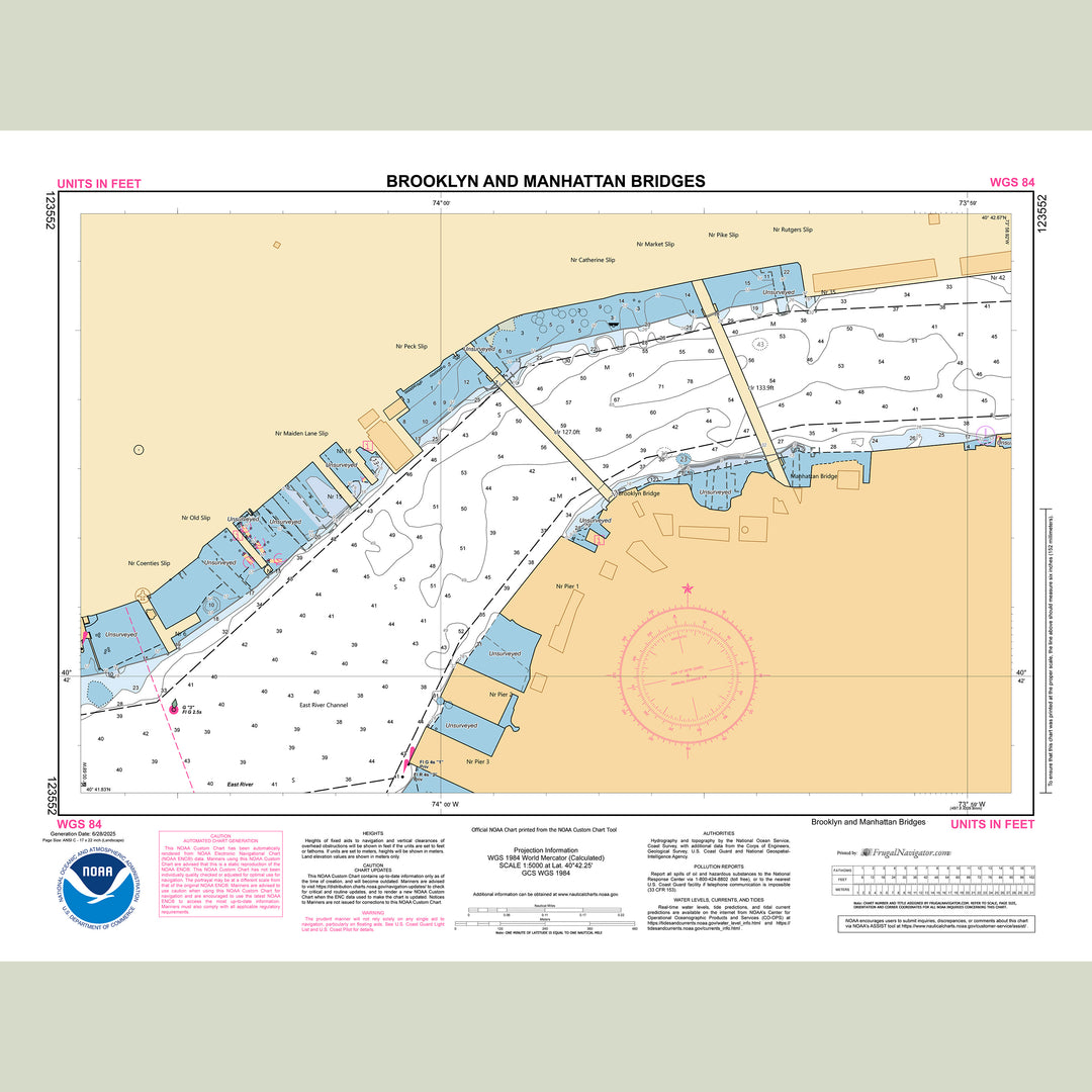 Official NOAA nautical chart 123352 – East River - Brooklyn Bridge and Manhattan Bridge.