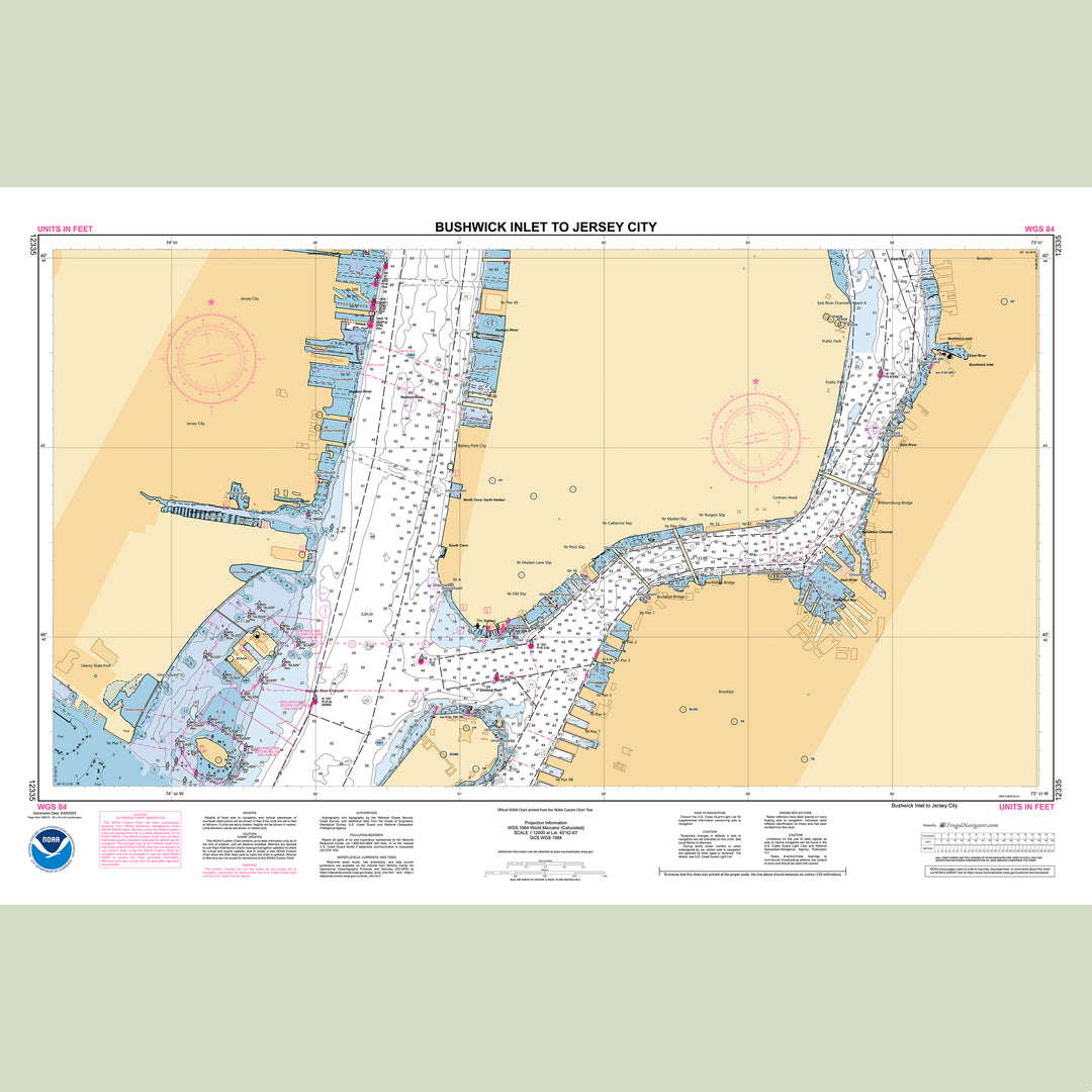 Official NOAA nautical chart 12335 – Hudson River & East River - Bushwick Inlet to Jersey City.