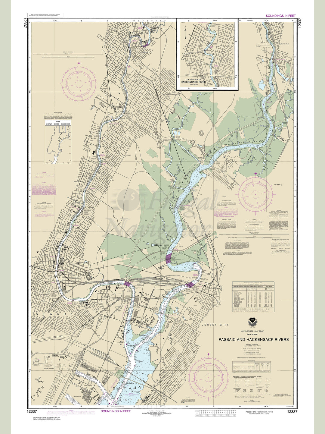 Archival NOAA nautical chart Passaic – and Hackensack Rivers.