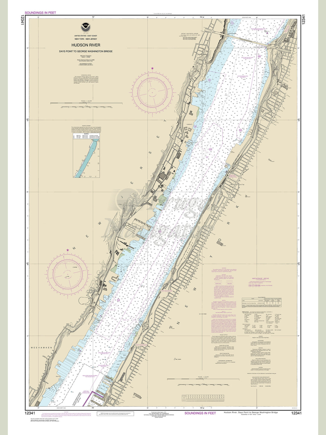 Archival NOAA nautical chart Hudson – River Days Point to George Washington Bridge.